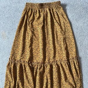 Hayden Mustard Maxi Skirt with Black Pattern